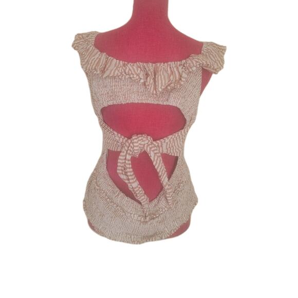 Anthropologie Ruffled Striped Smocked Open Back Top XL Cottagecore Milkmaid - Picture 6 of 10